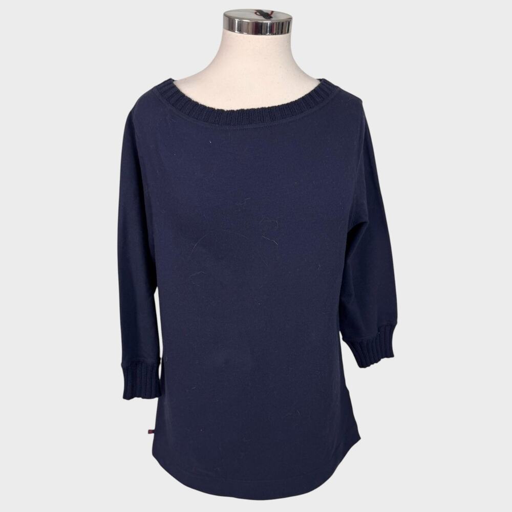 Lauren Ralph Lauren Navy Blue Top Medium Cotton Stretch 3/4 Sleeve